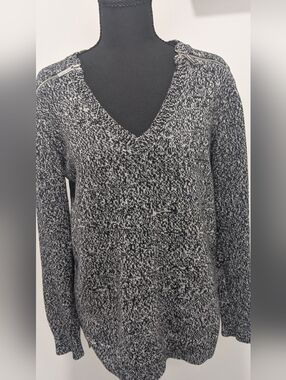 Michael Kors Black & White Marled Knit Zip-Sholder